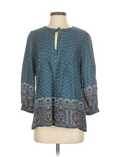 Pre-owned Joie 3/4 Sleeve Silk Top Teal Keyhole Neckline Tops In Blue