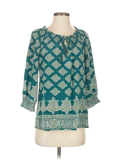 Pre-owned Joie 3/4 Sleeve Silk Top Teal Keyhole Neckline Tops In Blue