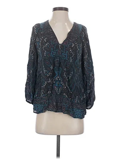 Pre-owned Joie 3/4 Sleeve Silk Top Teal Plunge Neckline Tops