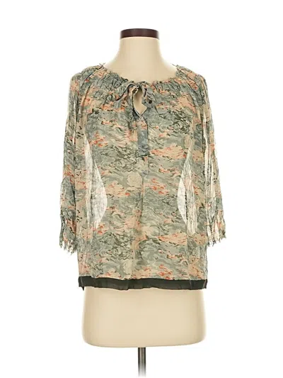 Pre-owned Joie 3/4 Sleeve Silk Top Teal Tie Neck Tops In Blue