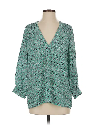 Pre-owned Joie 3/4 Sleeve Silk Top Teal V Neck Tops In Blue