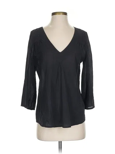 Pre-owned Joie 3/4 Sleeve Top Black Solid Pattern V Neck Tops