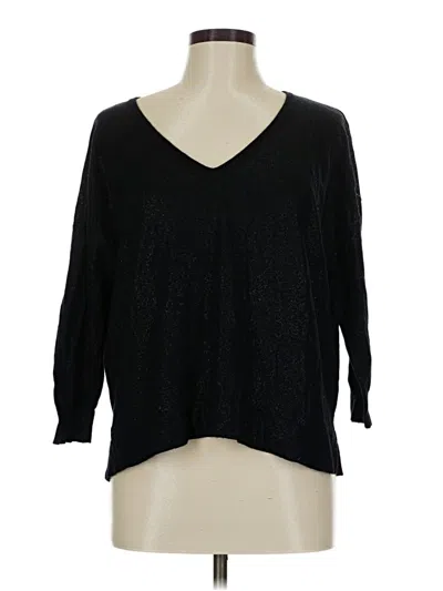 Pre-owned Joie 3/4 Sleeve Top Black Solid Pattern V Neck Tops