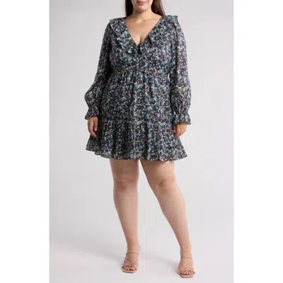 Joie Adanson Floral Long Sleeve Cotton Minidress In Navy Blazer Multi