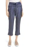 Joie Addiena Silk Striped Capri Pants In Navy/white In Multi
