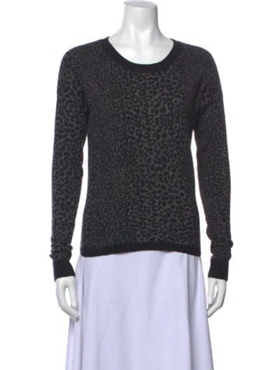 Pre-owned Joie Animal Print Crew Neck Sweater In Black