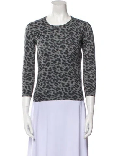 Pre-owned Joie Animal Print Crew Neck Sweater In Gray