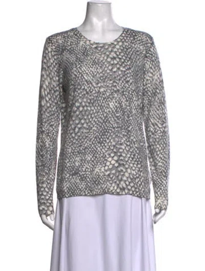Pre-owned Joie Animal Print Crew Neck Sweater In Grey/neutrals
