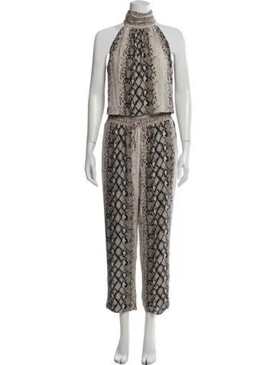 Pre-owned Joie Animal Print Keyhole Accent Pant Set In Neutral