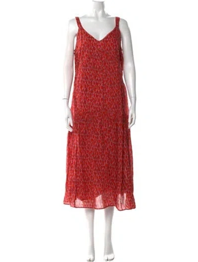 Pre-owned Joie Animal Print Long Dress In Red