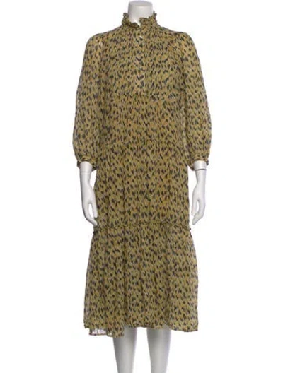 Pre-owned Joie Animal Print Midi Length Dress In Yellow