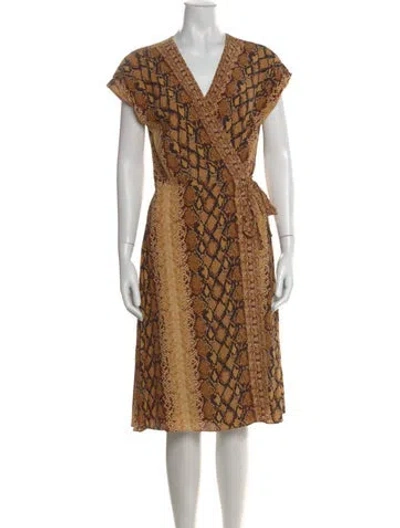 Pre-owned Joie Animal Print Midi Length Dress In Yellow