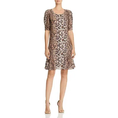 Joie Animal Print Puff Sleeve Flutter Dress In Multicolor In Brown
