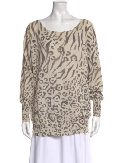Pre-owned Joie Animal Print Scoop Neck Sweater In Neutral