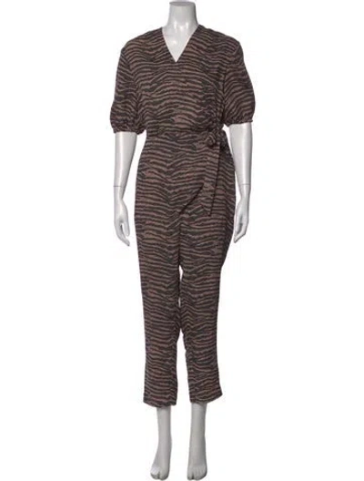 Pre-owned Joie Animal Print V-neck Jumpsuit In Grey