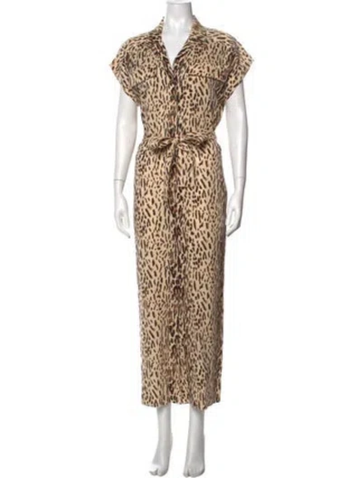 Pre-owned Joie Animal Print V-neck Jumpsuit In Neutral