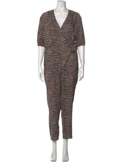 Pre-owned Joie Animal Print V-neck Jumpsuit W/ Tags In Neutral