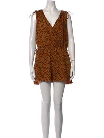 Pre-owned Joie Animal Print V-neck Romper W/ Tags In Yellow
