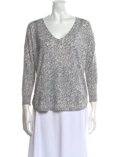 Pre-owned Joie Animal Print V-neck Sweater In Gray