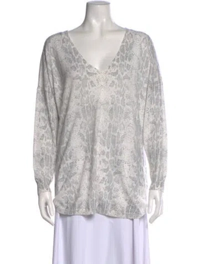 Pre-owned Joie Animal Print V-neck Sweater In Gray