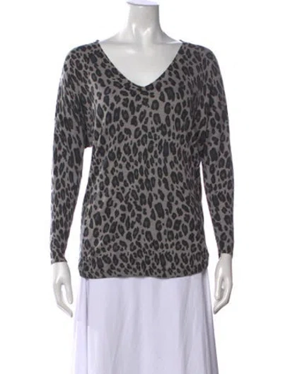 Pre-owned Joie Animal Print V-neck Sweater In Gray