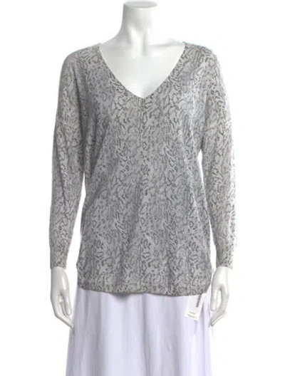 Pre-owned Joie Animal Print V-neck Sweater In Gray