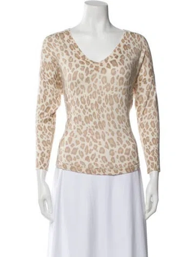 Pre-owned Joie Animal Print V-neck Sweater In Neutral