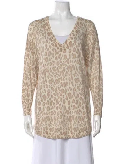 Pre-owned Joie Animal Print V-neck Sweater In Neutral