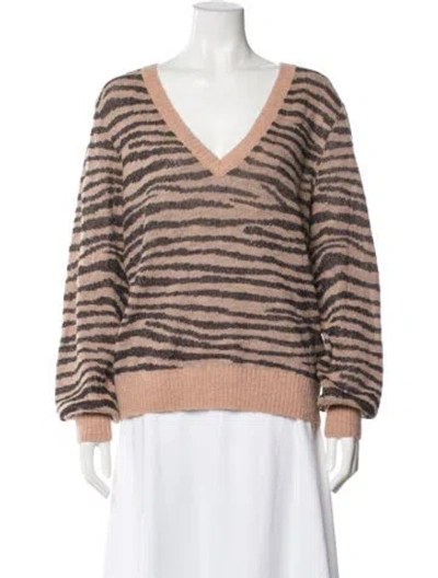 Pre-owned Joie Animal Print V-neck Sweater In Pink