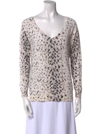 Pre-owned Joie Animal Print V-neck Sweater In White