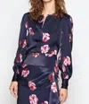 Joie Antonela Floral Print Satin Blouse In Pink, Navy Blue In Multi