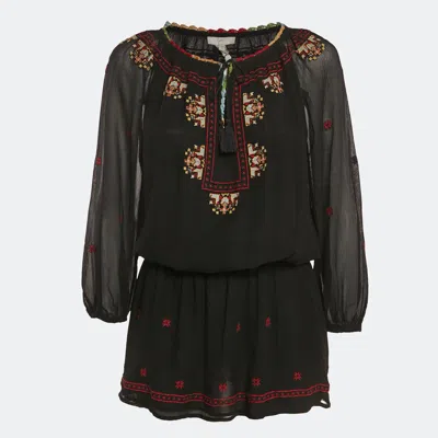 Joie Black Embroidered Silk Crepe Geromine Mini Dress In Multi