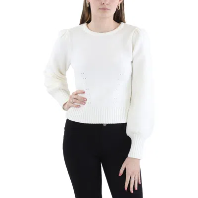 Joie Breela Womens Ribbed Trim Cotton Pullover Sweater In White