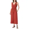 JOIE BRIER LINEN JUMPSUIT IN BURNT HENNA RED