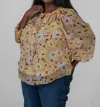 Joie Brigitta Long Sleeve Silk Top - Plus In Amber Gold In Multi