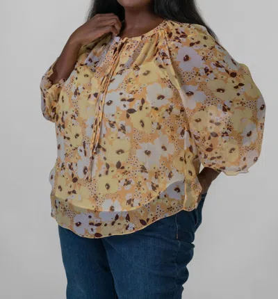 Joie Brigitta Long Sleeve Silk Top - Plus In Amber Gold In Multi