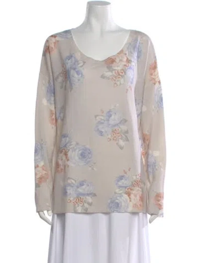 Pre-owned Joie Cashmere Floral Print Sweater In Gray