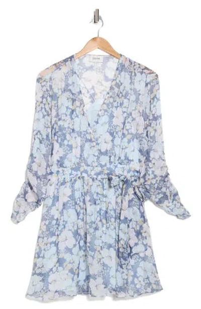 Joie Clara Floral Long Sleeve Silk Minidress In Nightshadow Blue Multi