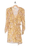 Joie Clara Floral Long Sleeve Silk Wrap Dress In Amber Gold Multi