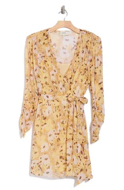 Joie Clara Floral Long Sleeve Silk Wrap Dress In Amber Gold Multi