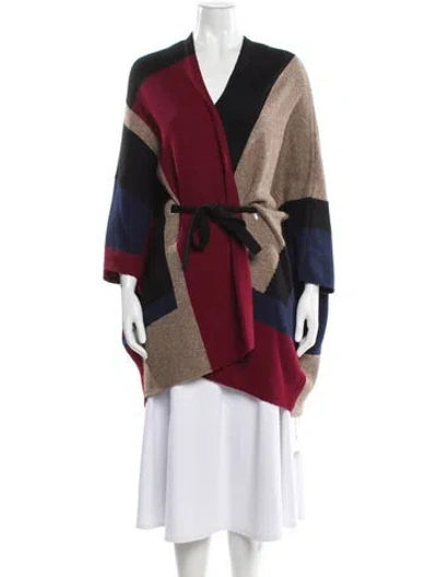 Pre-owned Joie Colorblock Pattern V-neck Sweater In Red