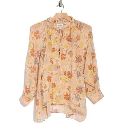 Joie Daisy Floral Long Sleeve Silk Top In Apricot Buff Multi