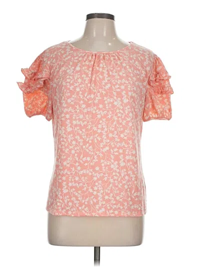 Pre-owned Joie De Vivre Short Sleeve Top Orange Ruffles Neckline Tops