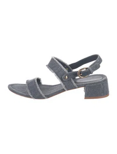 Pre-owned Joie Denim Raw-edge Trim Sandals In Blue