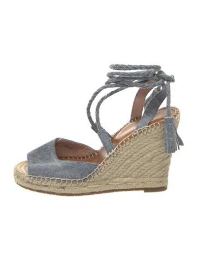 Pre-owned Joie Denim Tassel Accents Espadrilles In Blue