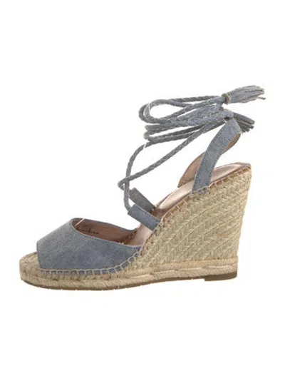Pre-owned Joie Denim Tassel Accents Espadrilles In Blue