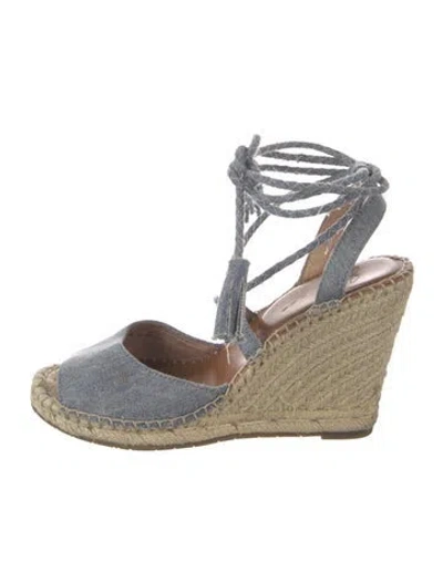 Pre-owned Joie Denim Tassel Accents Espadrilles In Blue/neutrals