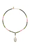 Joie Digiovanni 14k Yellow Gold Tourmaline Sapphire Pearl Drop Necklace In Multi