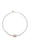 Joie Digiovanni 18k Yellow Gold  Tourmaline Diamond Sapphirepearl Necklace In Multi