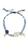 Joie Digiovanni Blue Sky Angel 18k Yellow Gold Pearl; Lapis And Silk Bracelet